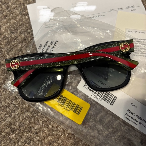 GUCCI Sunglasses GG 0034S Black w Red & Green Glitter - Picture 6 of 16